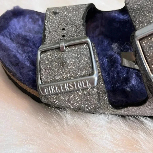 Birkenstock Silver Sandals with Purple Lining - Picture 8 of 11